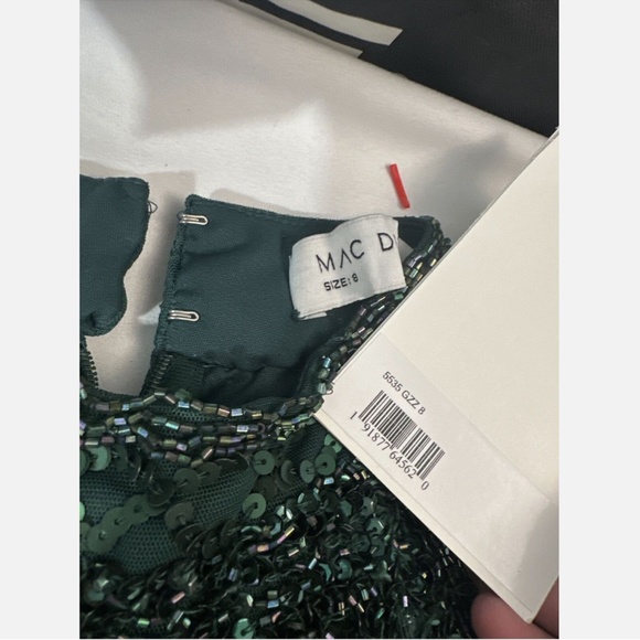 NWT $398 MAC DUGGAL [ 8 ]‎ Sequined Halter Midi Dress in Bottle Green - Picture 5 of 14